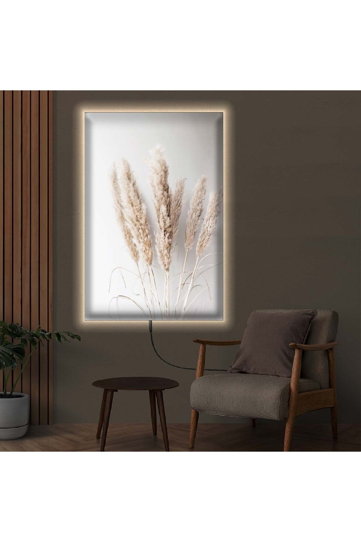 Ledli Buğday Çiçeği Ahşap Şase Dijital Baskı Kanvas Tablo 70X100Cm