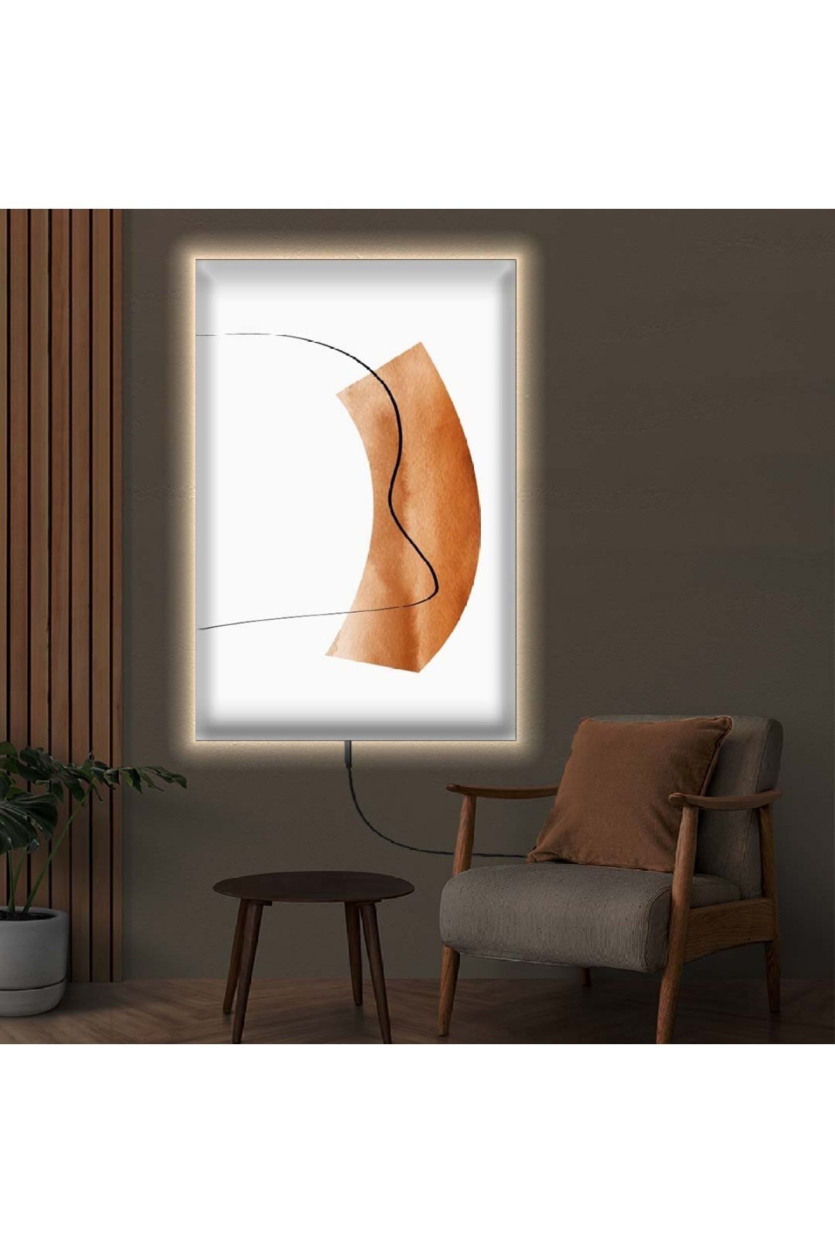Renkli Ledli Modern Çizim Ahşap Şase Dijital Baskı Kanvas Tablo 70X100Cm