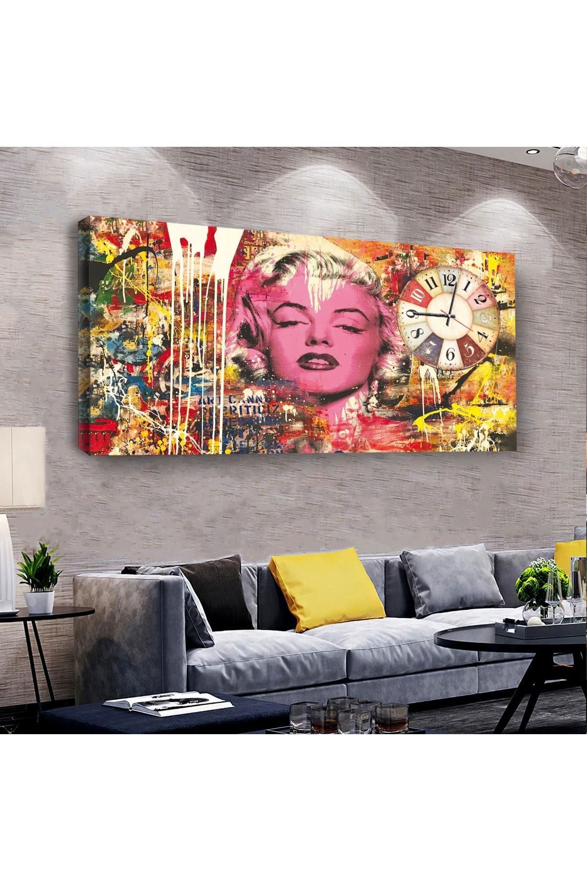 Kanvas Renkli Marilyn Monroe Saatli Tablo