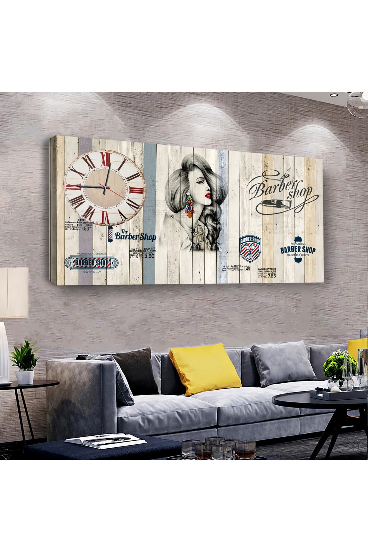 Kadın Kuaför saatliAhşap Şase Dijital Baskı Kanvas Tablo 100X50Cm