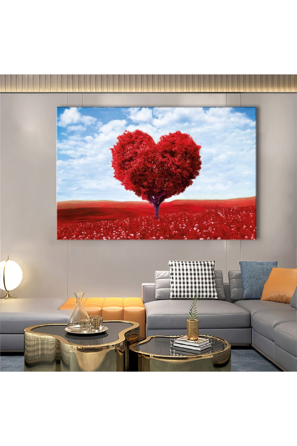 Kırmızı Aşk Ağacı Ahşap Şase Dijital Baskı Kanvas Tablo 120X80Cm