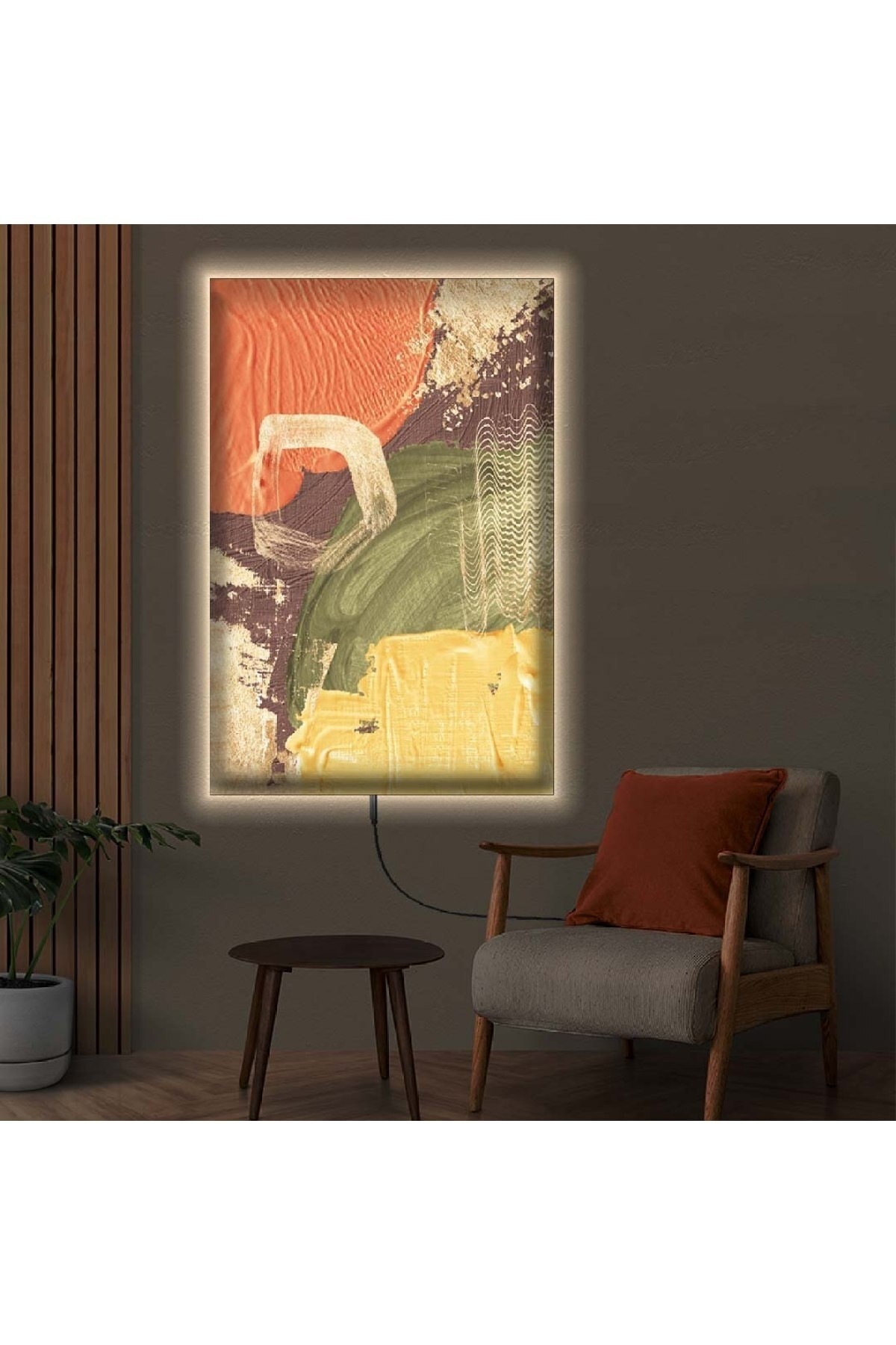 Tasarım Oturma Odası Tablosu Ledli Soyut Desen Dijital Baskı Kanvas Tablo 50X70Cm