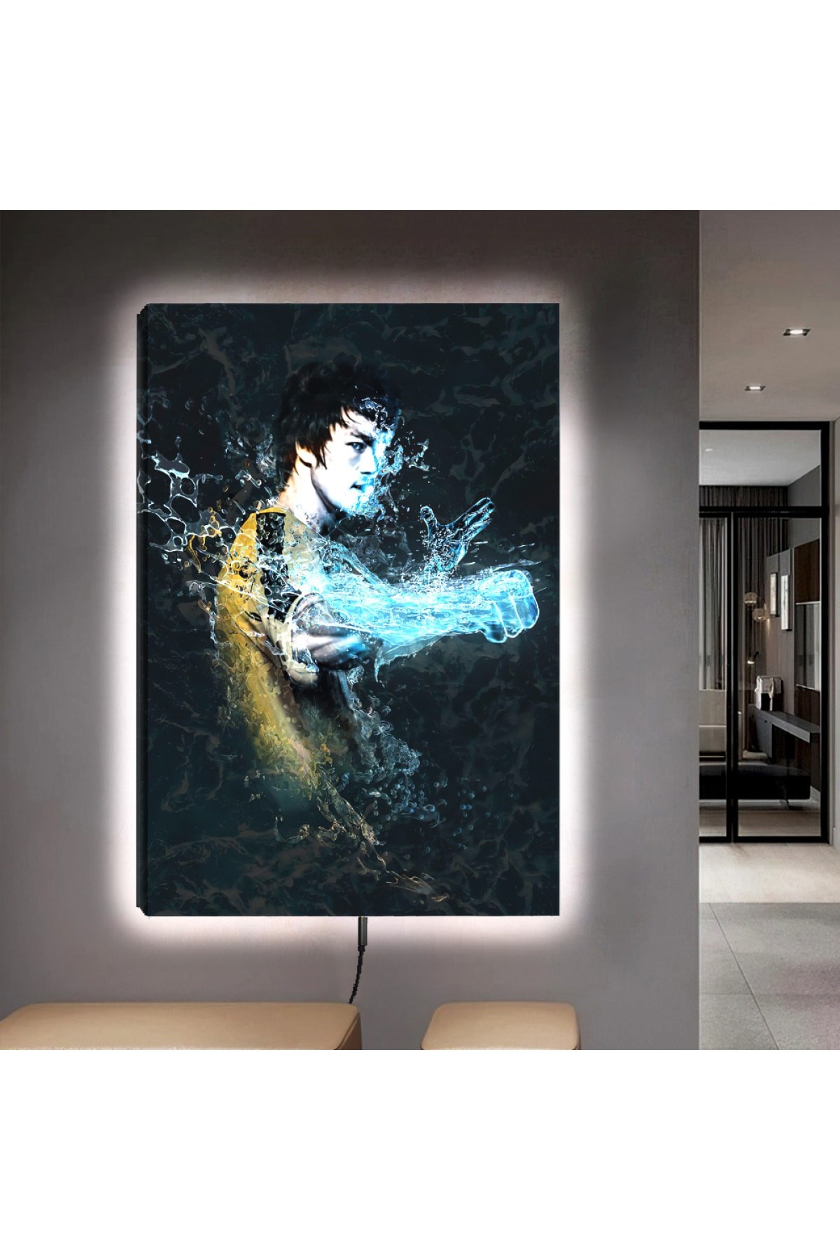 Ledli Jet Li Ahşap Şase Dijital Baskı Kanvas Tablo 90X60Cm