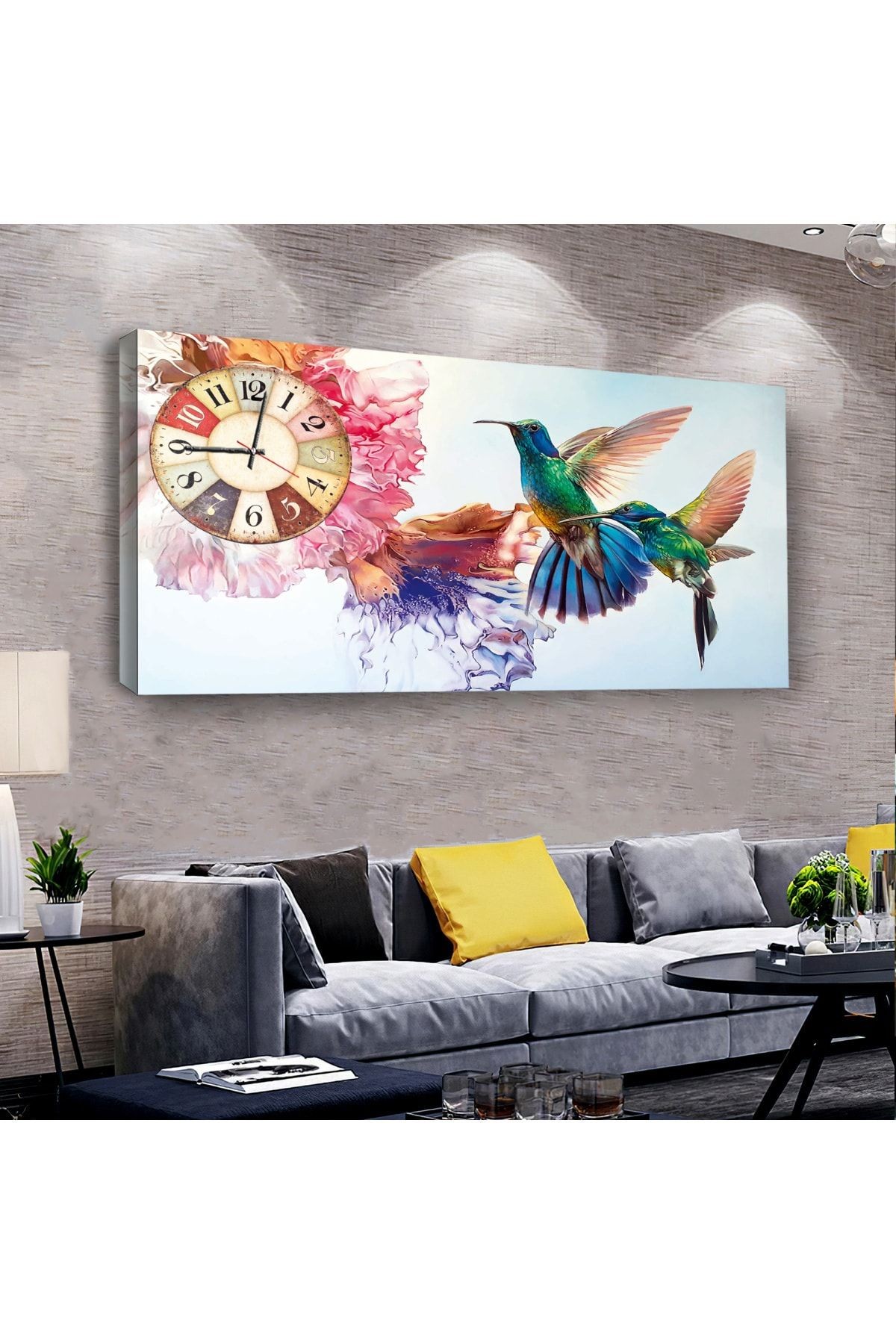 Kuş 120 X 60 Saatli Kanvas Tablo