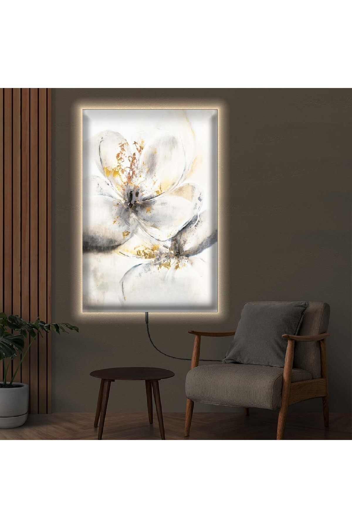 Tasarım Renkli Ledli Soyut Desen Ahşap Şase Dijital Baskı Kanvas Tablo 50X70Cm