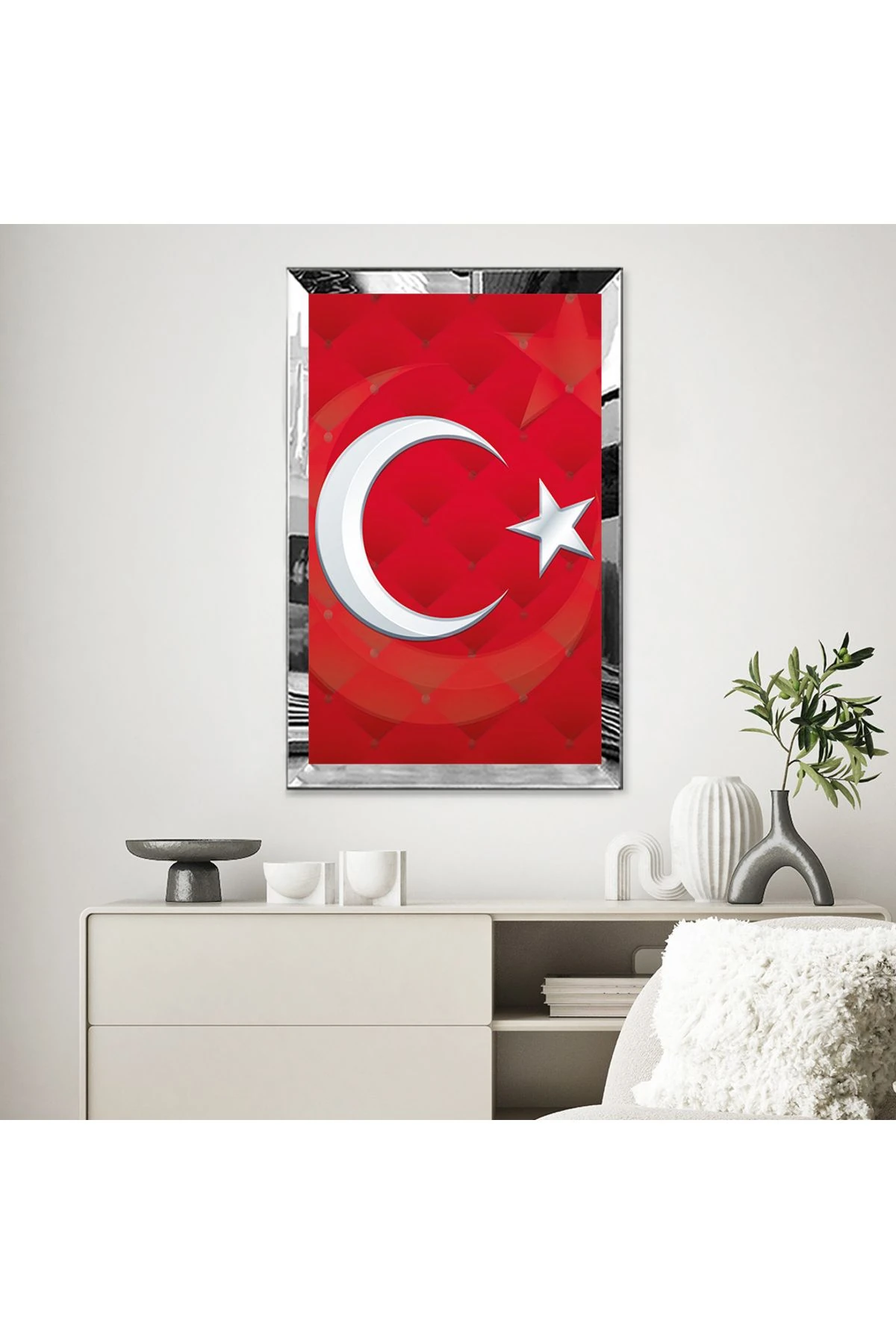 GOLD AYNALI PLEKSİ ÇERÇEVELİ KRIMIZI ARKA PLANLI AY YILDIZ BAYRAK TABLO