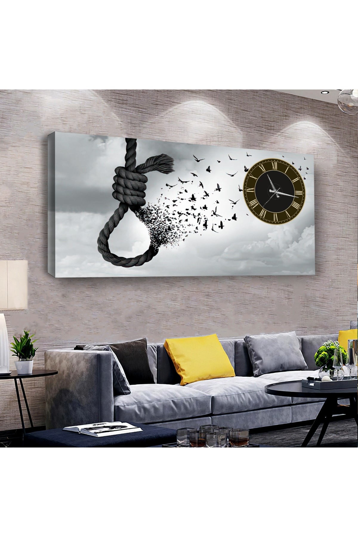Halat saatliAhşap Şase Dijital Baskı Kanvas Tablo 120X60Cm