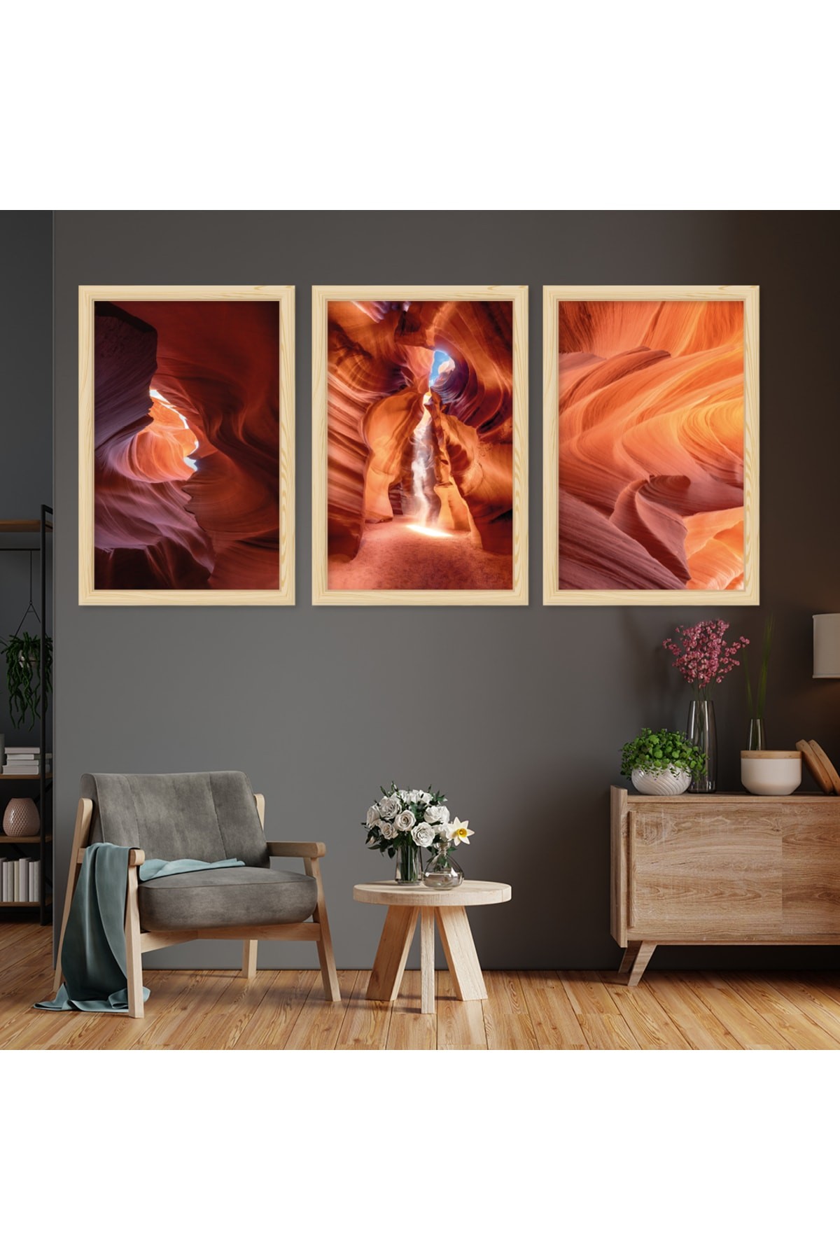 Minimal Ofis Tablosu Ahşap Çerçeveli Kolaj Çizim Modern Tablo