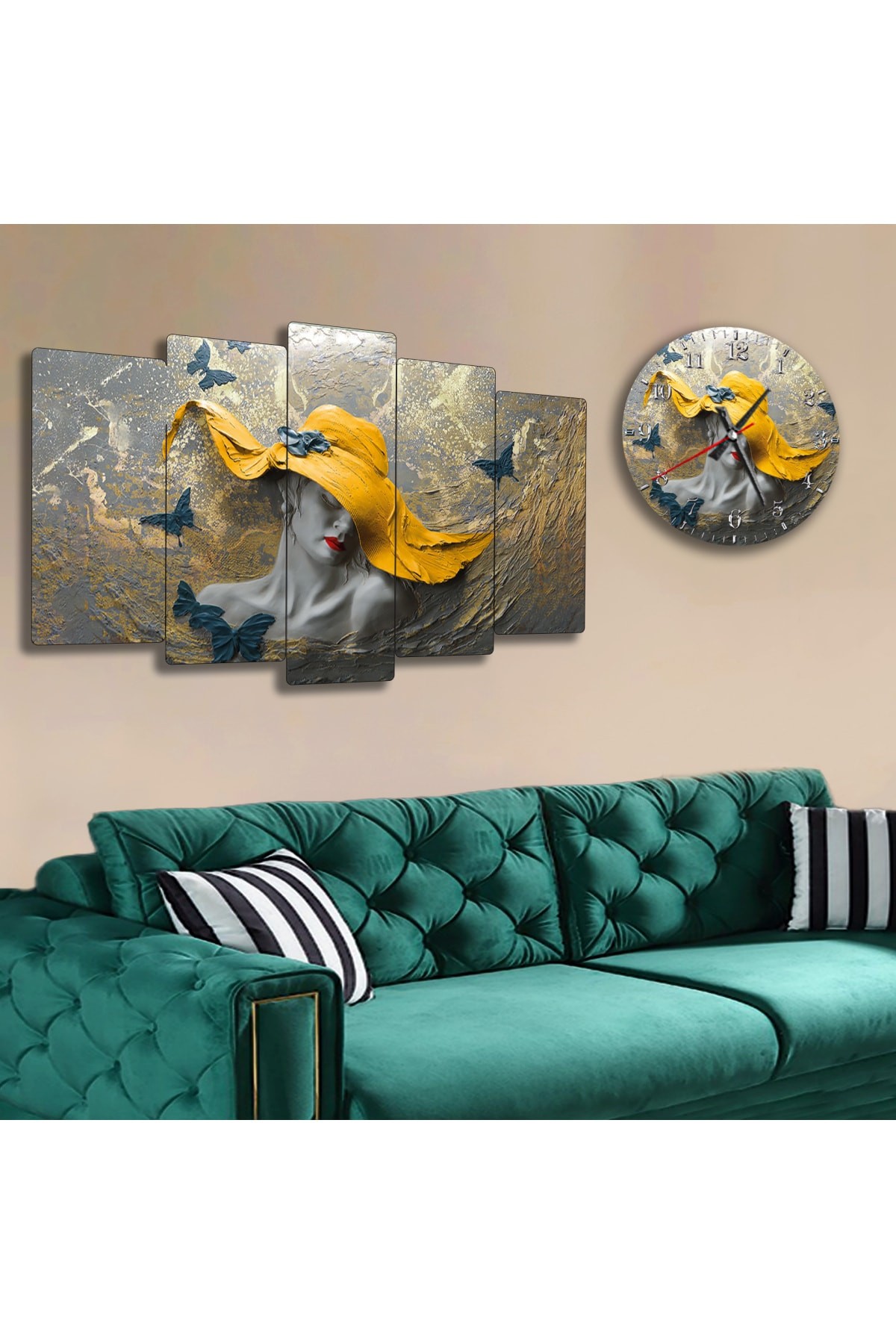 Minimal Heykel Sanat Solmaz MDF Tablo Ve Saat Kombin