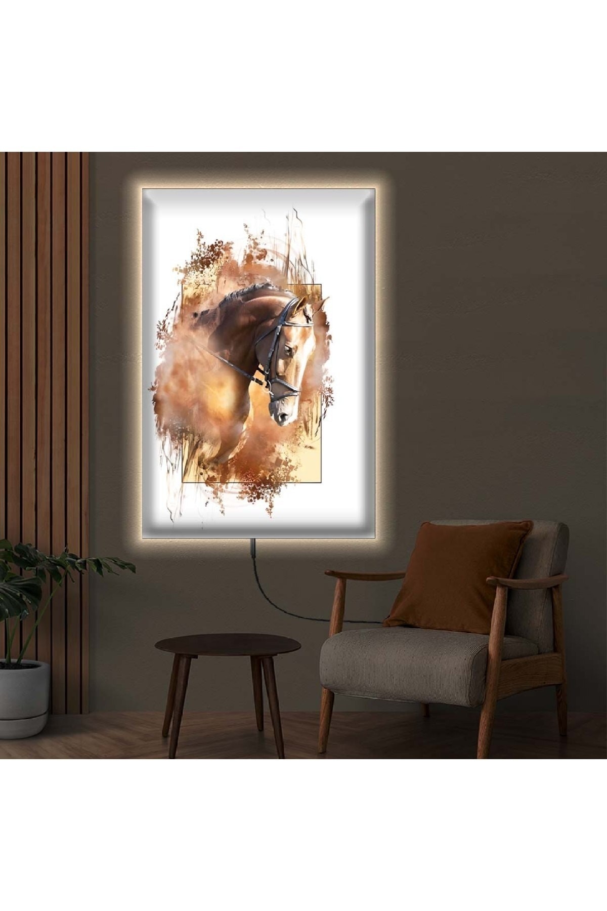 Sanatsal Ledli Kolaj Çizim Ahşap Şase Dijital Baskı Kanvas Tablo 50X70Cm
