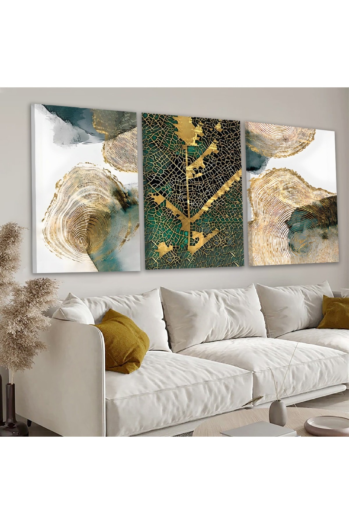Minimal Sanat Tablosu Kolaj Çizim 3'Lü Ahşap Şase Dijital Baskı Kanvas Tablo