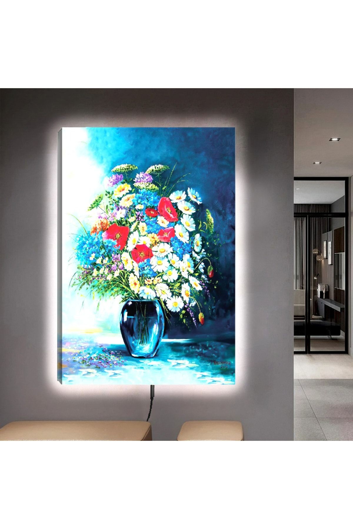 Ledli 90x60 Çiçek Kanvas Tablo