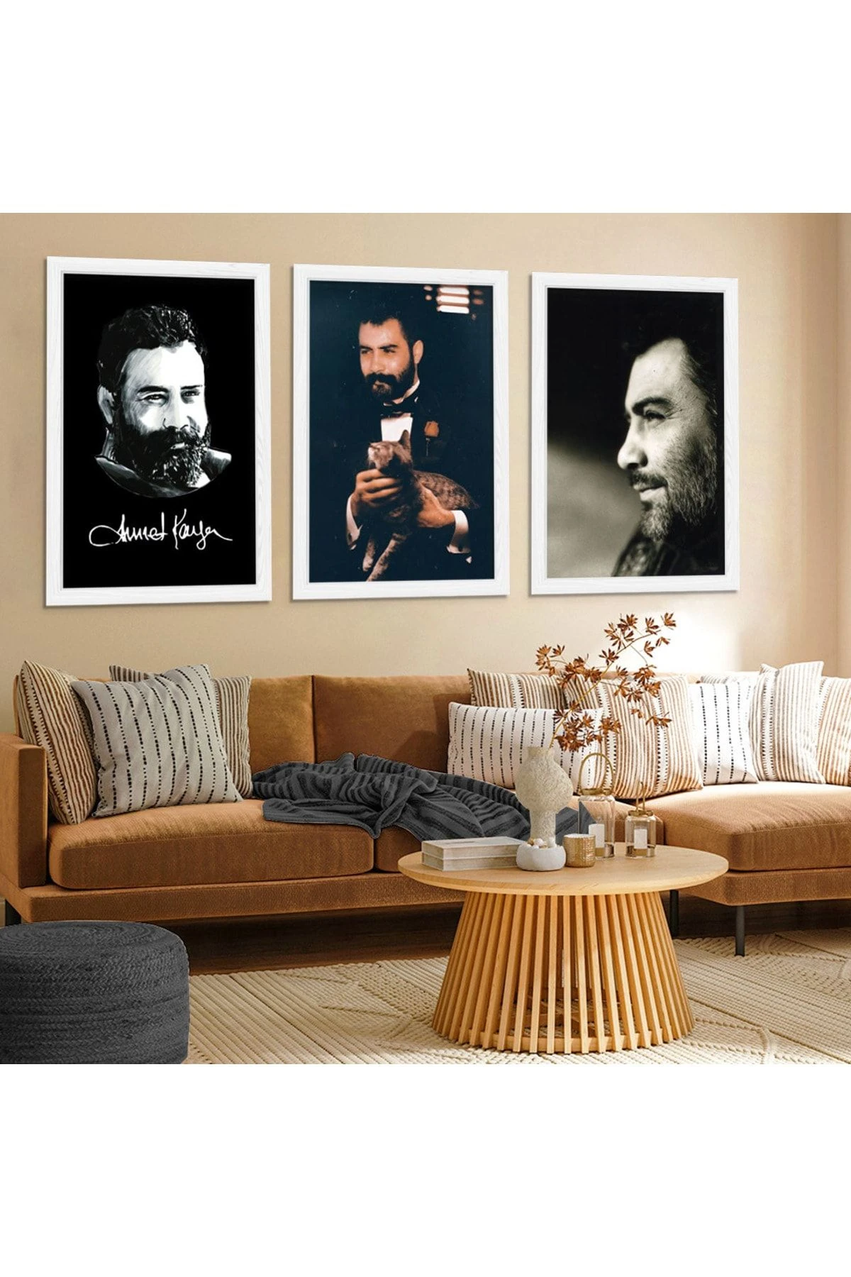 Beyaz Ahşap Çerçeveli Ahmet Kaya Tablo