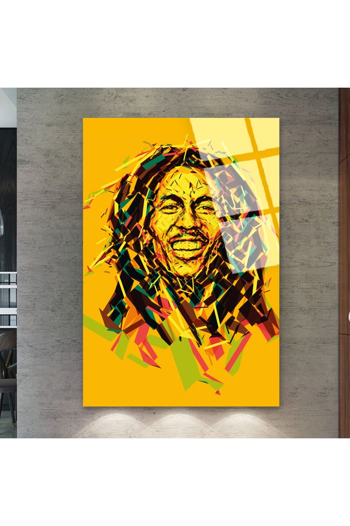Bob Marley UV Baskı Dikey Çerçevesiz Kırılmaz Cam Tablo