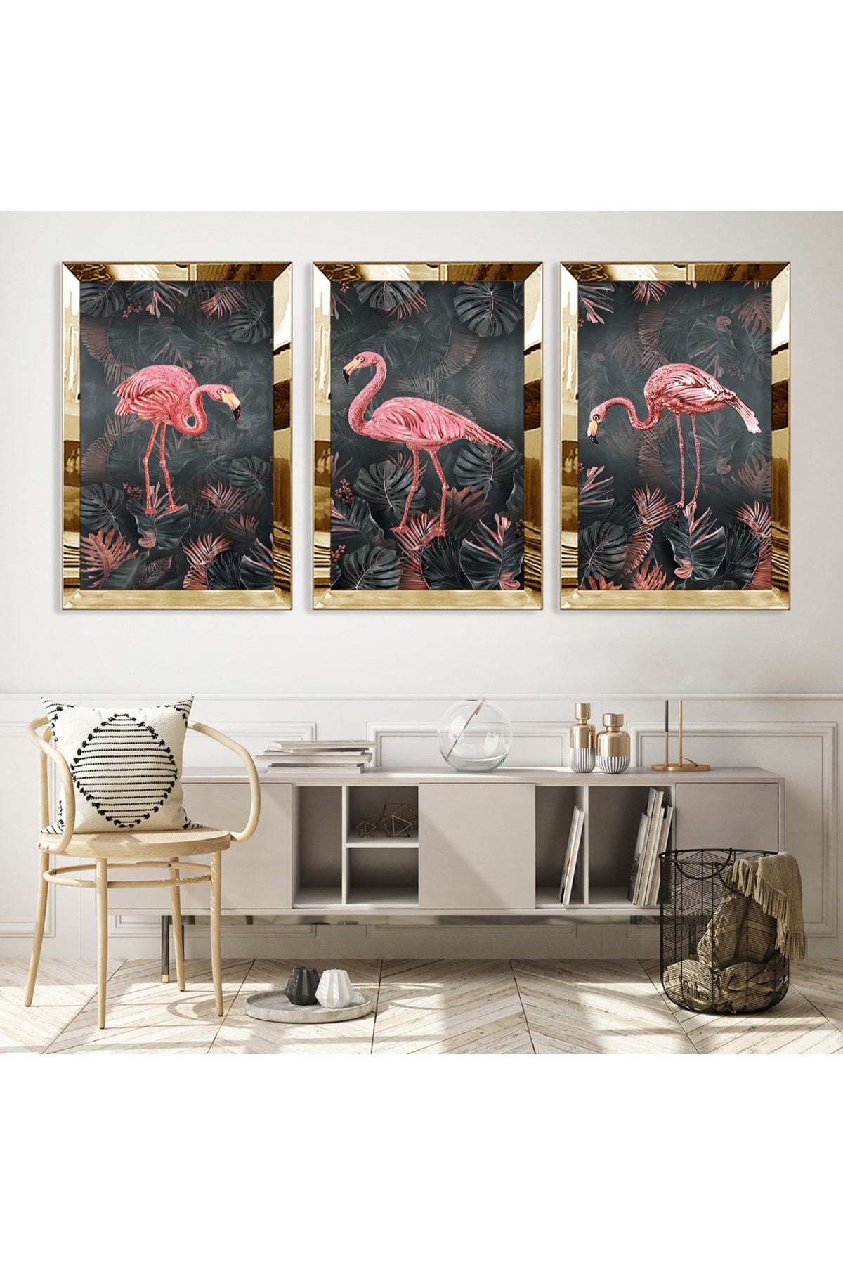 Flamingo Gold Pleksili Saat Ve Solmaz MDF Tablo