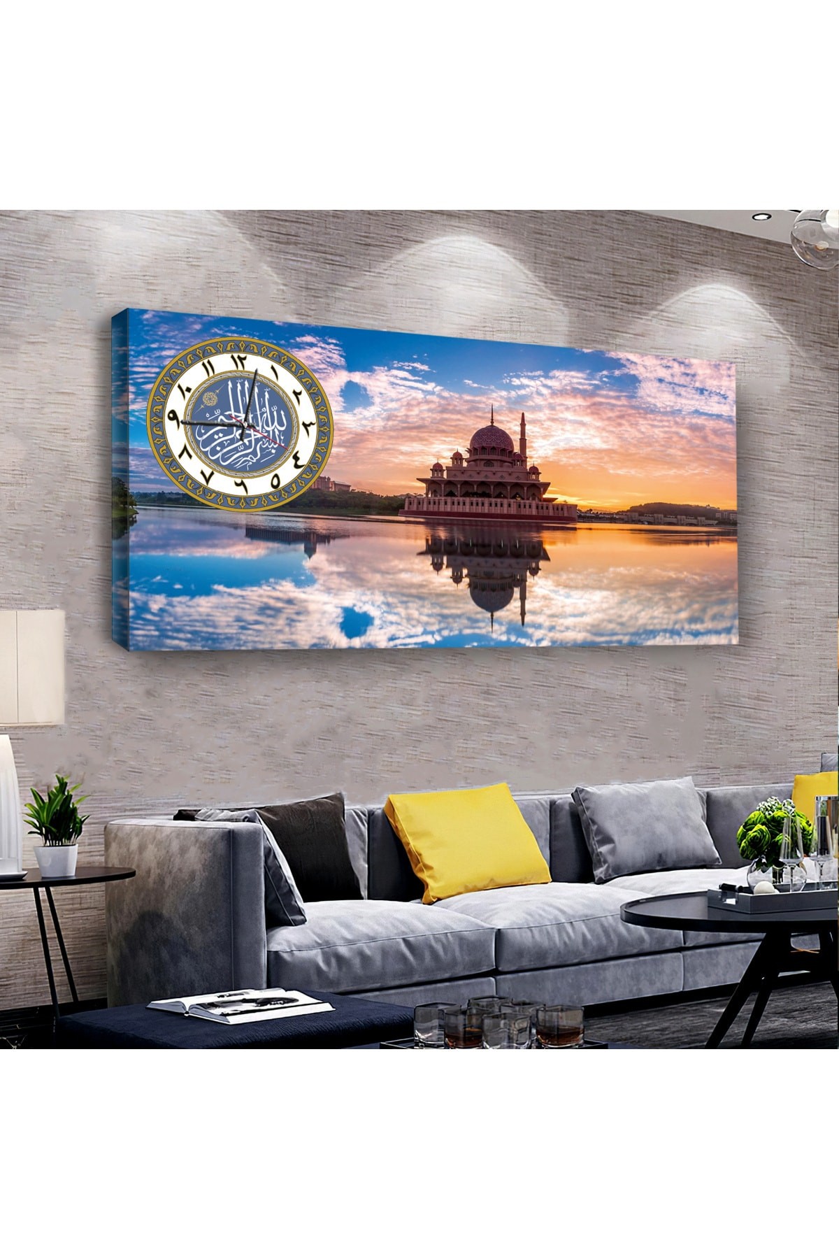 Tac Mahal saatliAhşap Şase Dijital Baskı Kanvas Tablo 120X60Cm