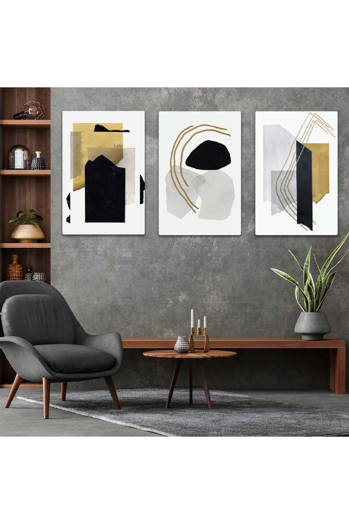 Modern Kolaj Çizim 3'Lü Solmaz MDF Tablo Set