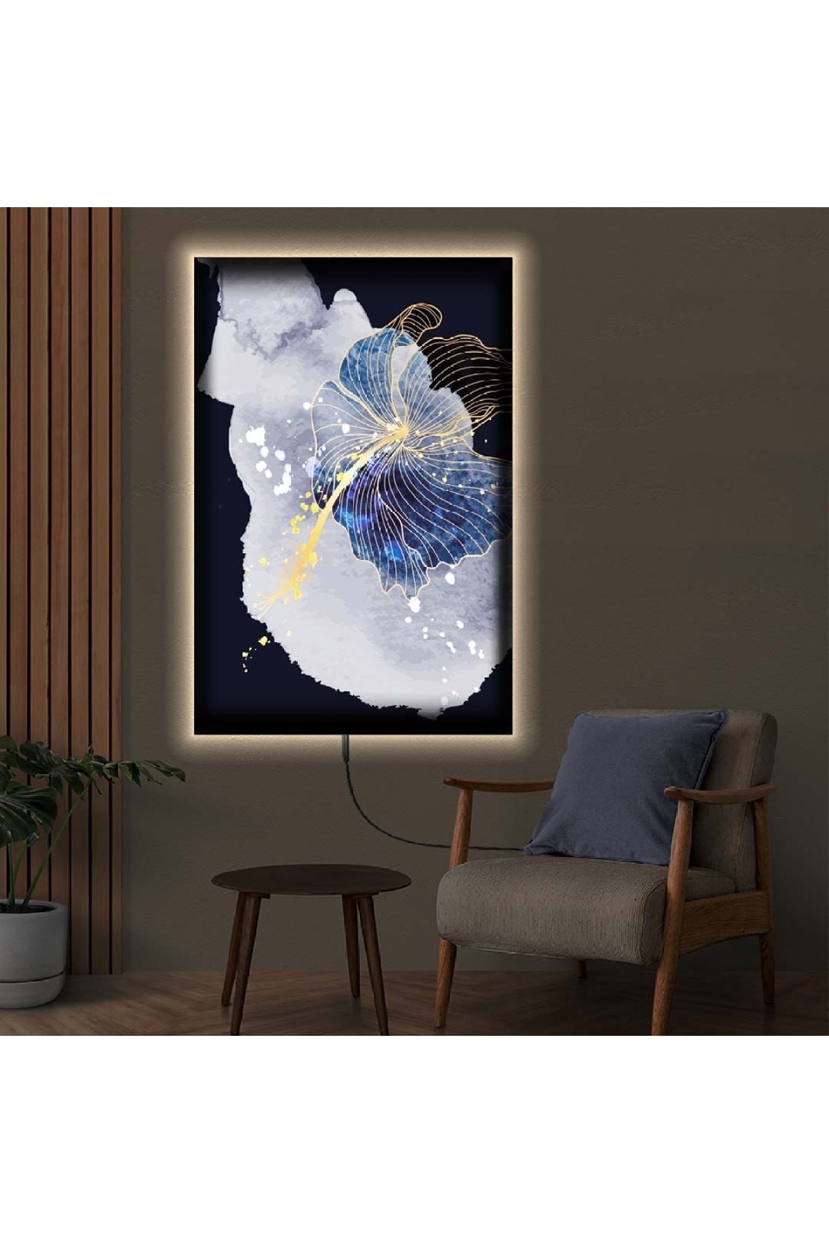 Huzur Ledli Soyut Çizim Ahşap Şase Dijital Baskı Kanvas Tablo 50X70Cm