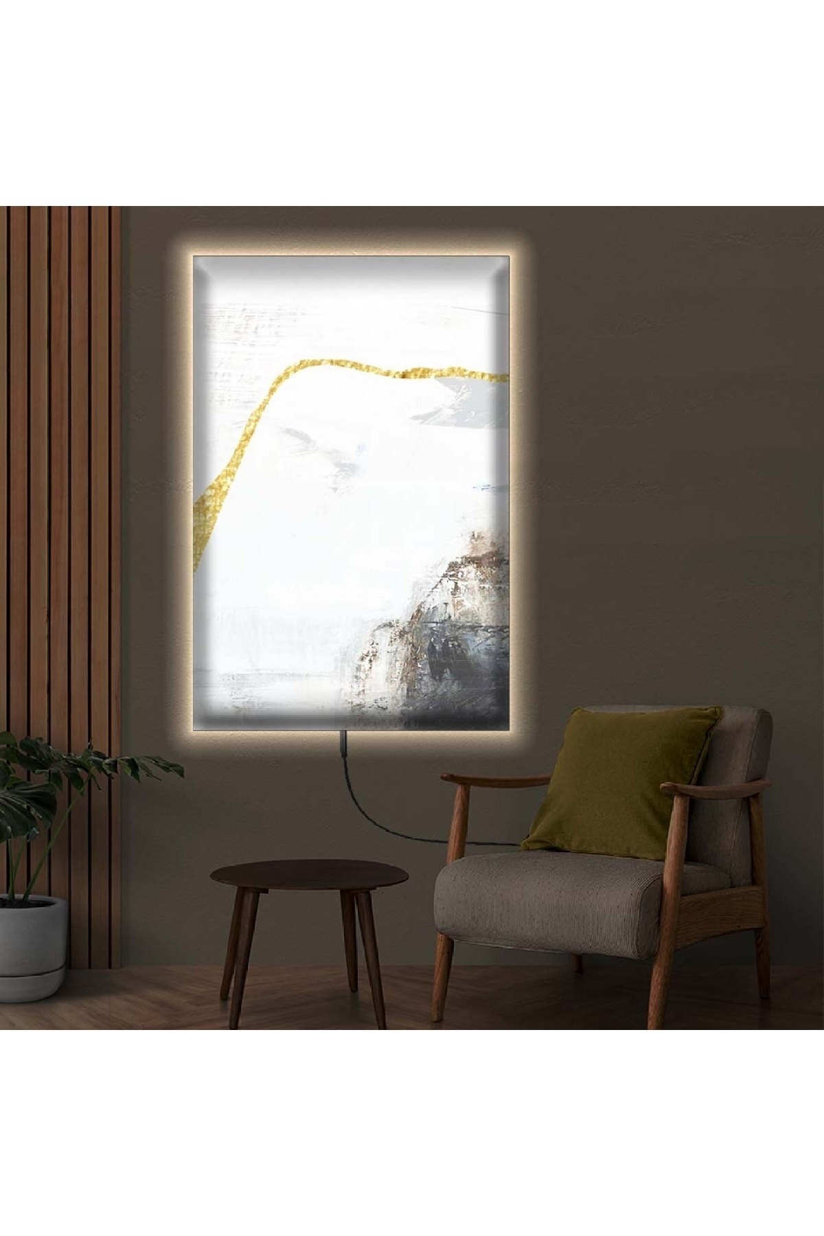 Renkli Renkli Ledli Modern Çizim Ahşap Şase Dijital Baskı Kanvas Tablo 50X70Cm