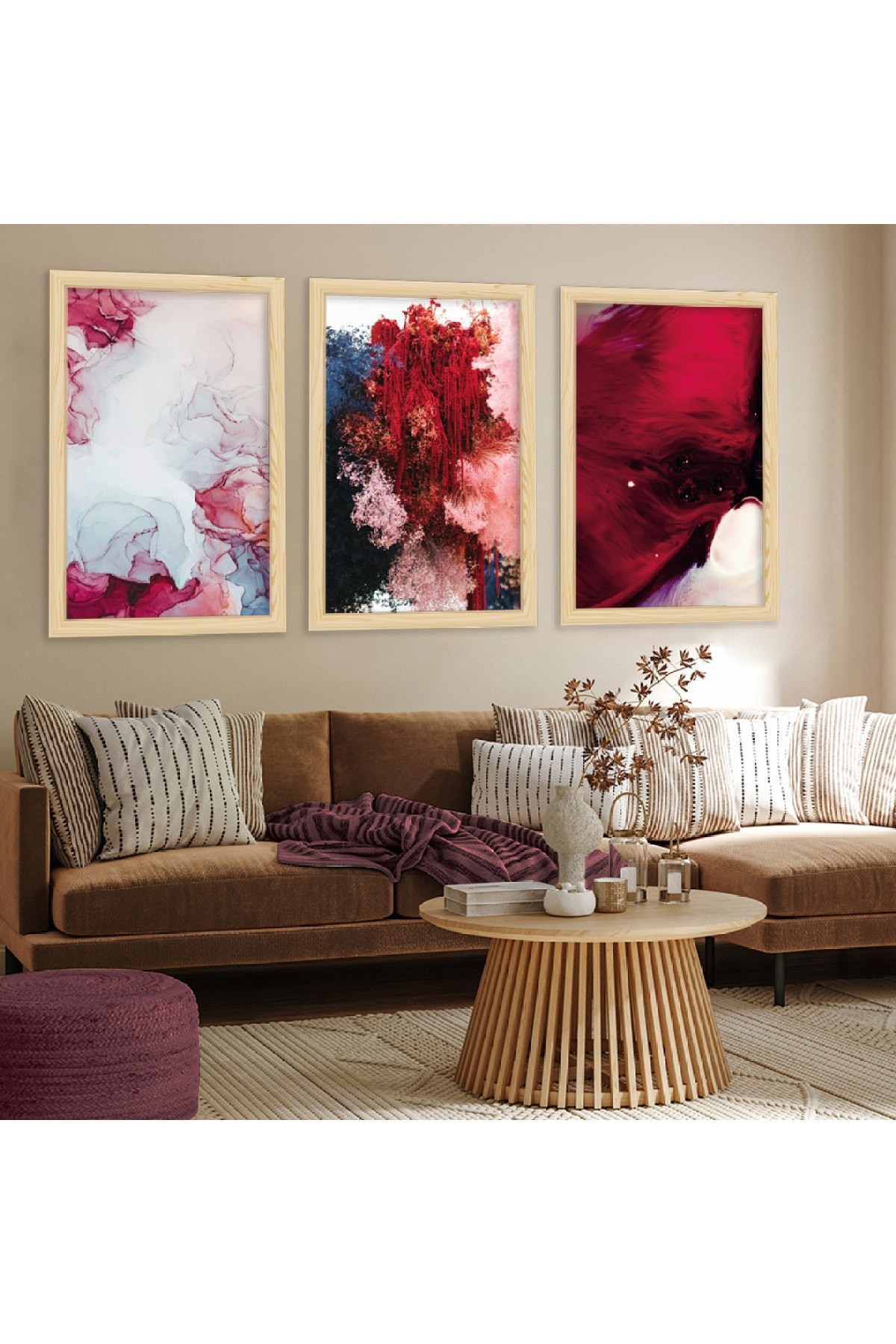 Yüksek Kalite Uv Baskı Ahşap Çerçeveli Kızıl Renk Modern Tablo