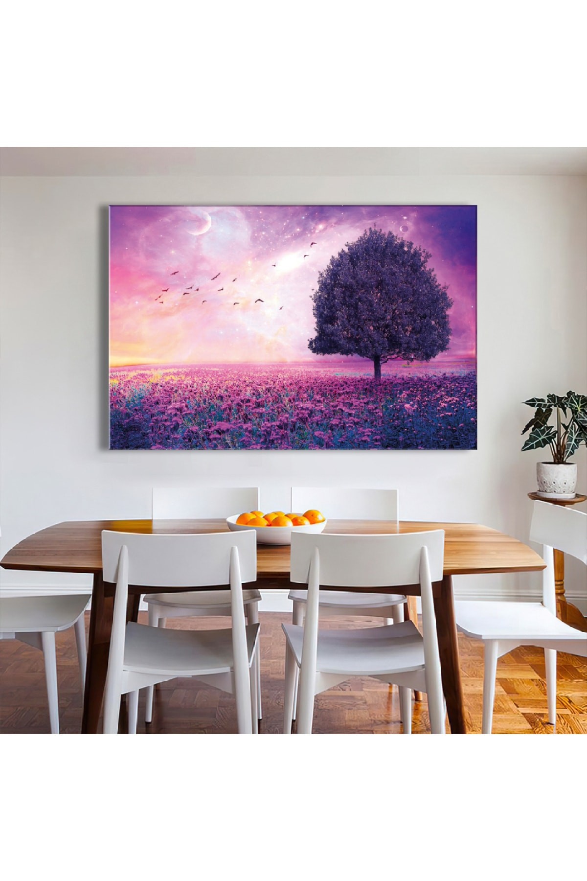 Mor Ağaç Ahşap Şase Dijital Baskı Kanvas Tablo 120X80Cm