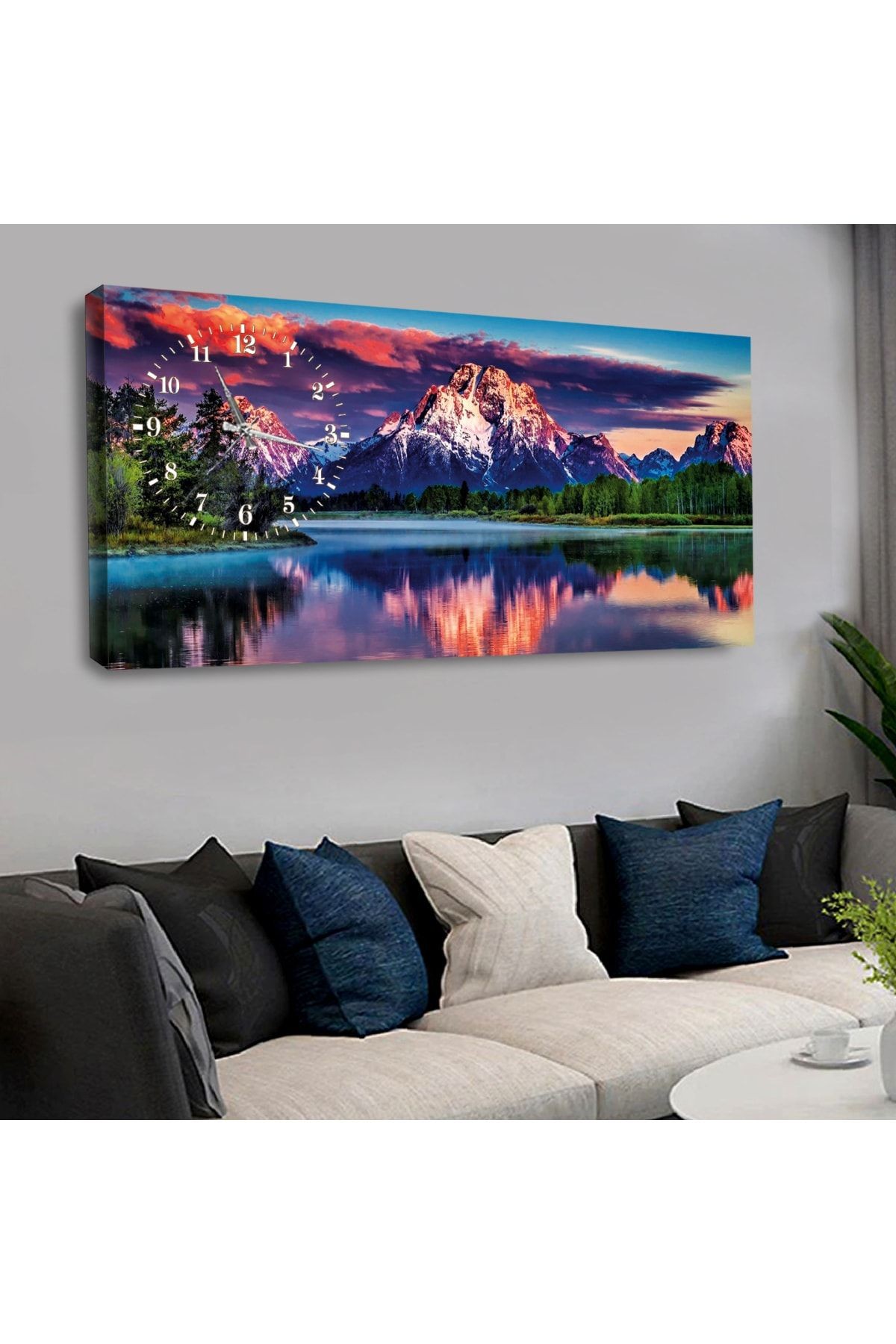 120x60 Saatli Göl Manzara Kanvas Tablo