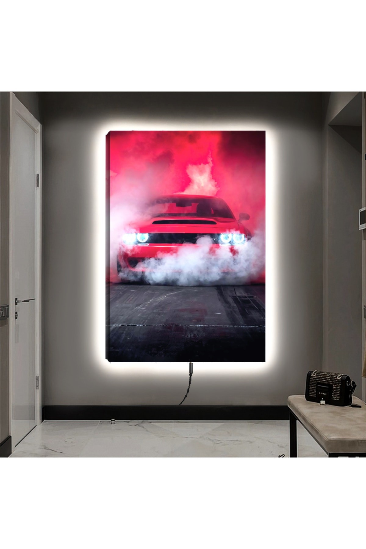 Oturma Odası Tablosu Ledli Spor Araba Ahşap Şase Dijital Baskı Kanvas Tablo 90X60Cm