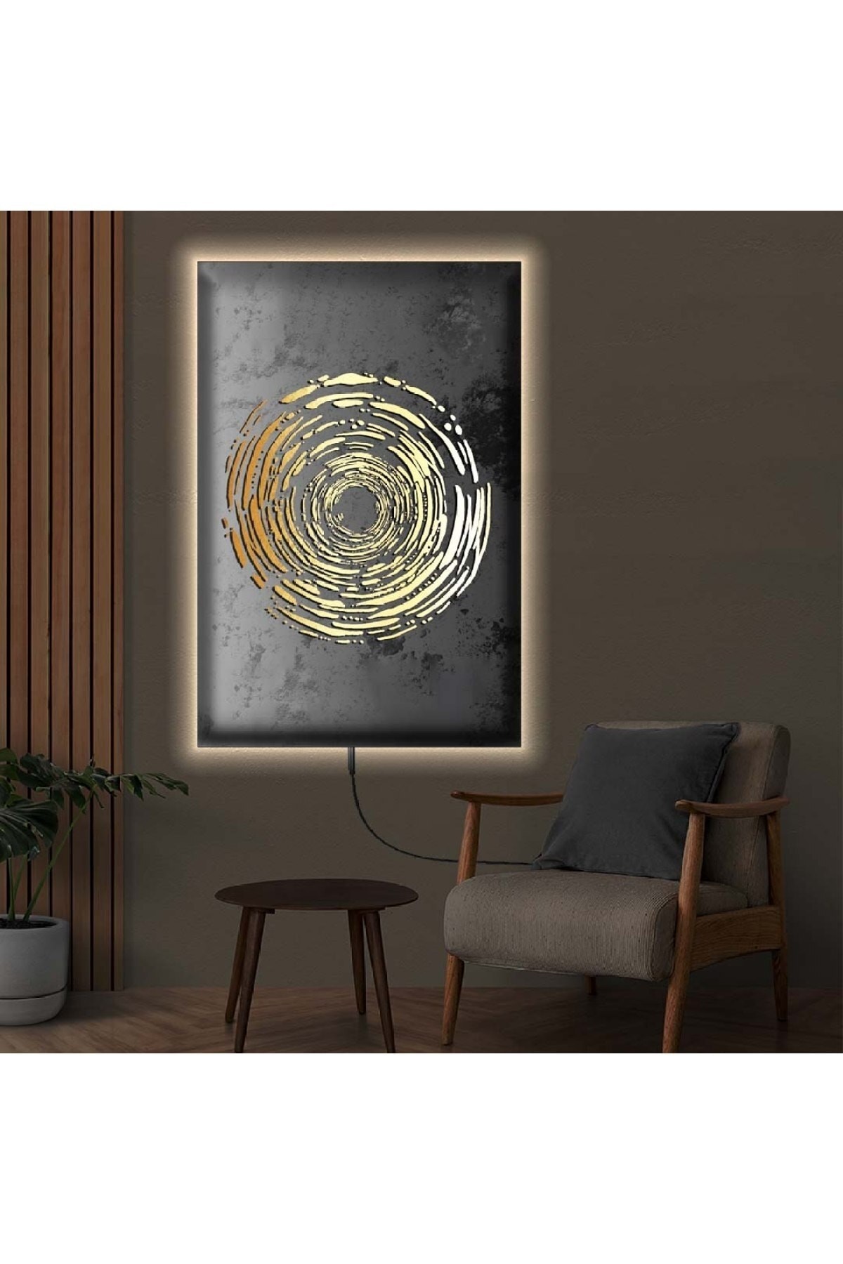 Ledli Modern Çizim Ahşap Şase Dijital Baskı Kanvas Oturma Odası Tablosu 90X60Cm