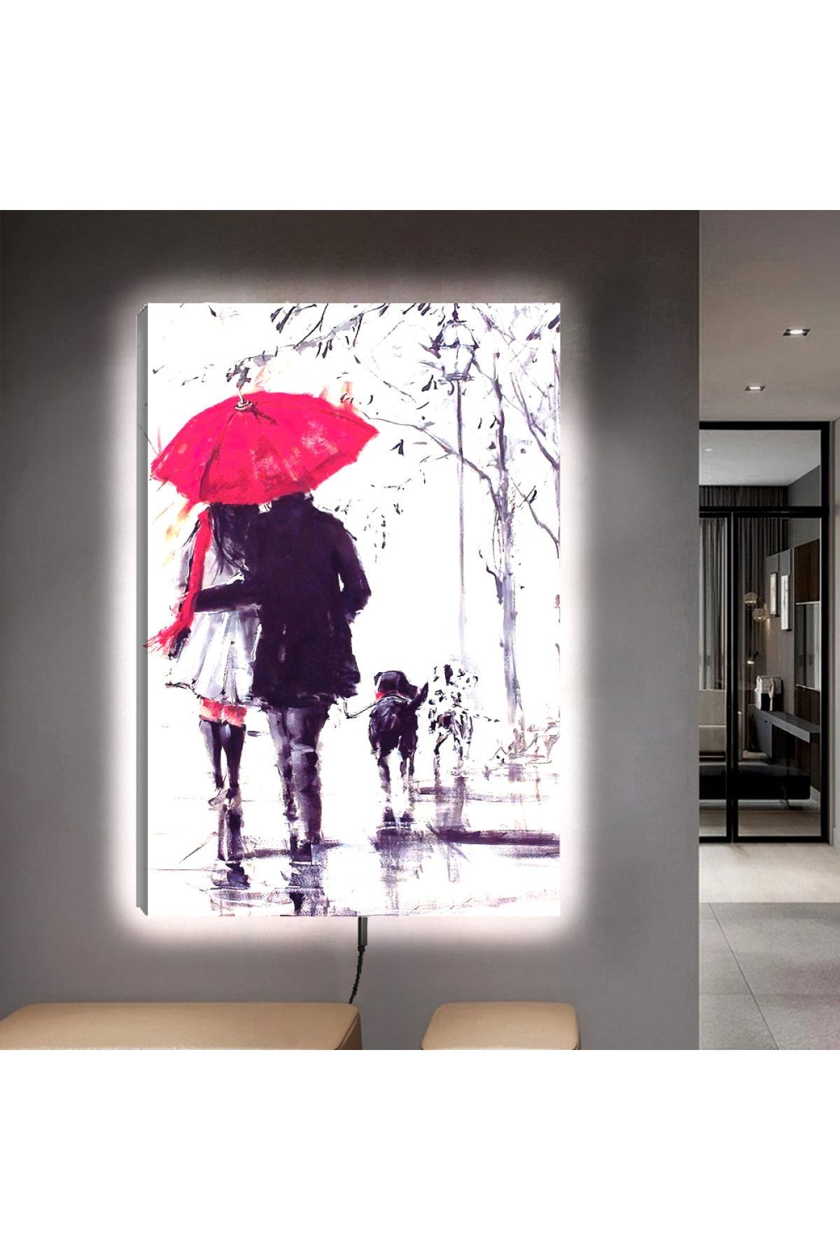 Ledli 90x60 Paris Aşıkları Kanvas Tablo