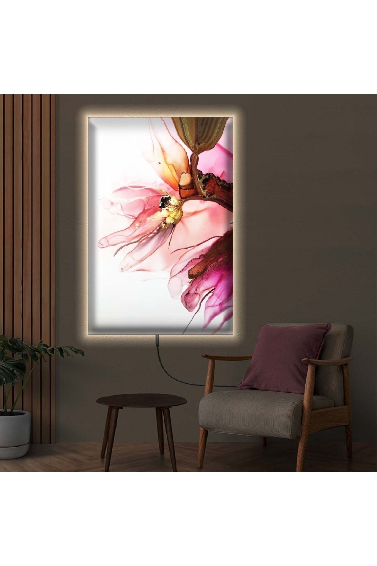Ledli Renkli Çiçek Ahşap Şase Dijital Baskı Kanvas Tablo 50X70Cm