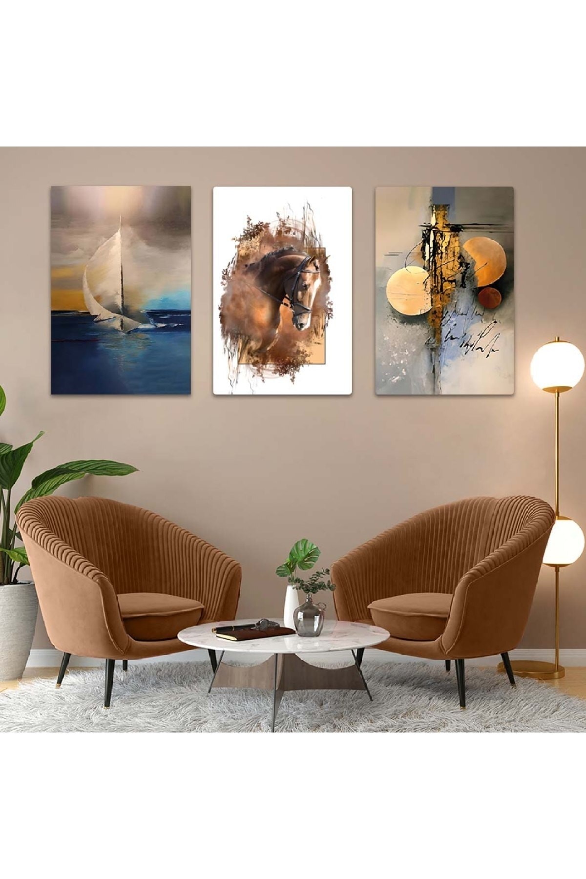 Sanat Tablosu Kolaj Çizim 3'Lü Solmaz MDF Tablo Set