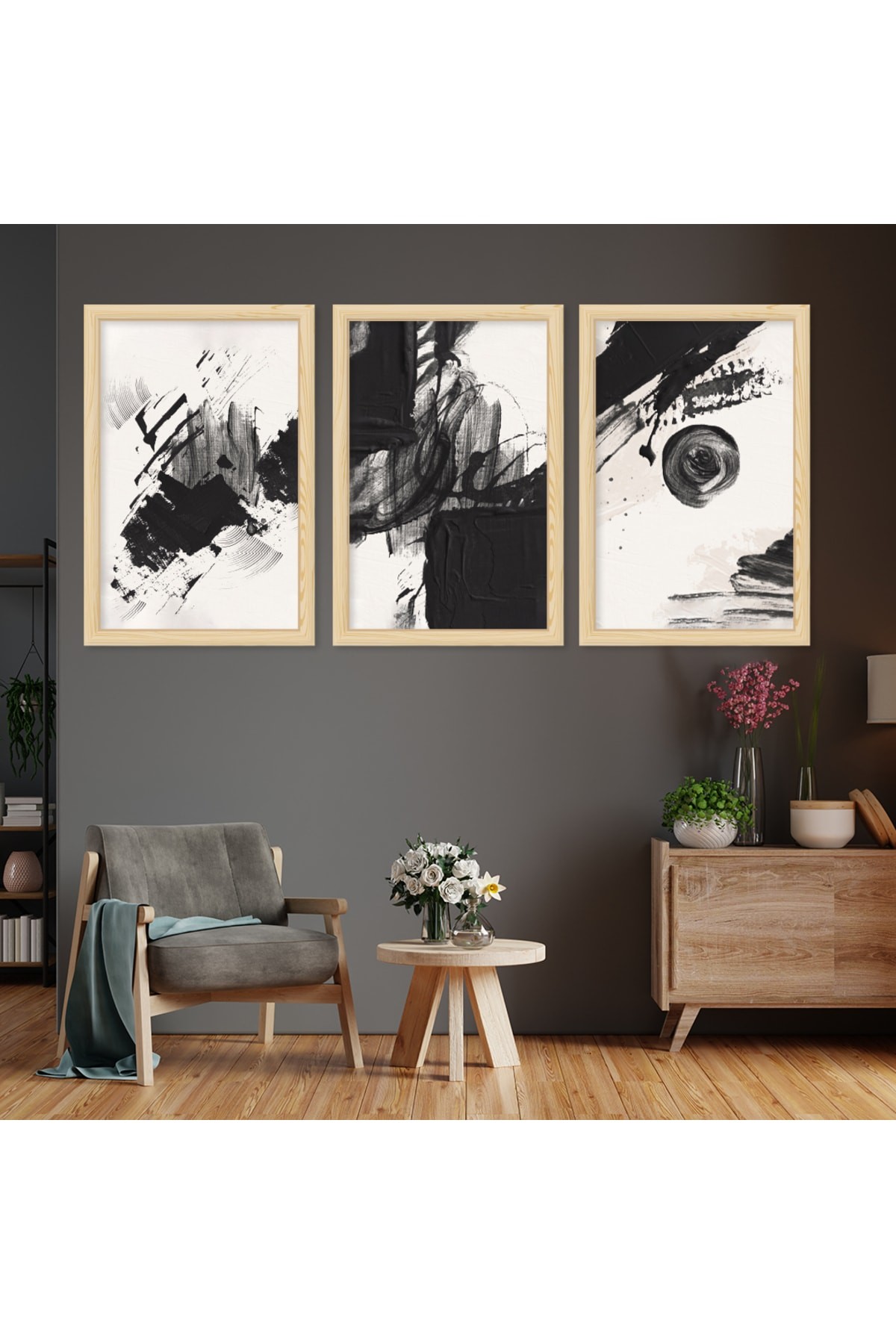 Oturma Odası Tablosu Sanat Tablosu Ahşap Çerçeveli Kolaj Çizim Modern Tablo