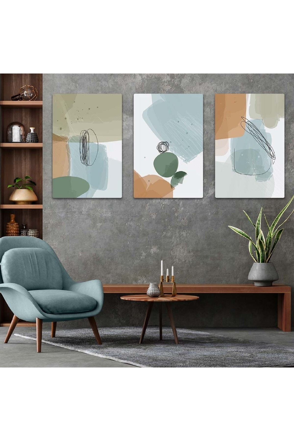 Canlı Tasarım Soyut Desen 3'Lü Solmaz MDF Tablo Set