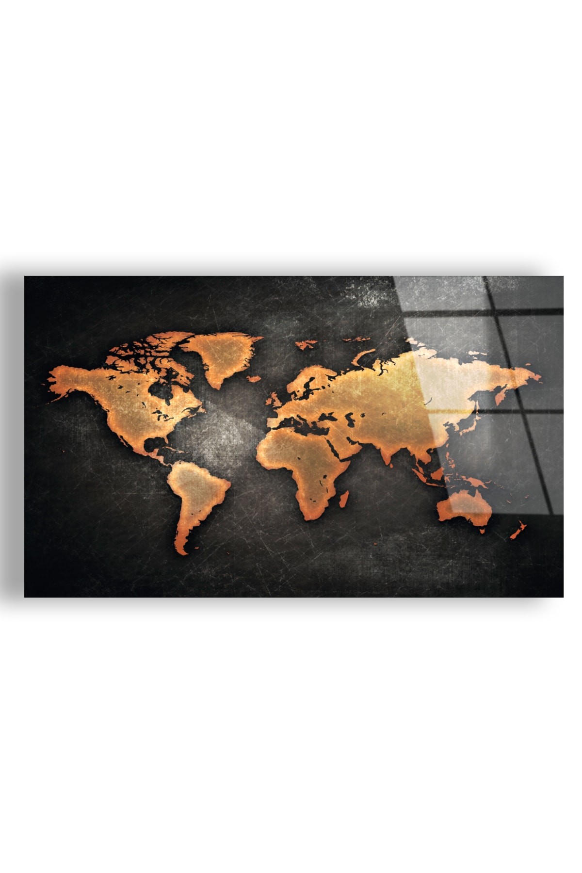 Sanat Tablosu Dünya Haritası UV Baskı Kırılmaz Cam Tablo