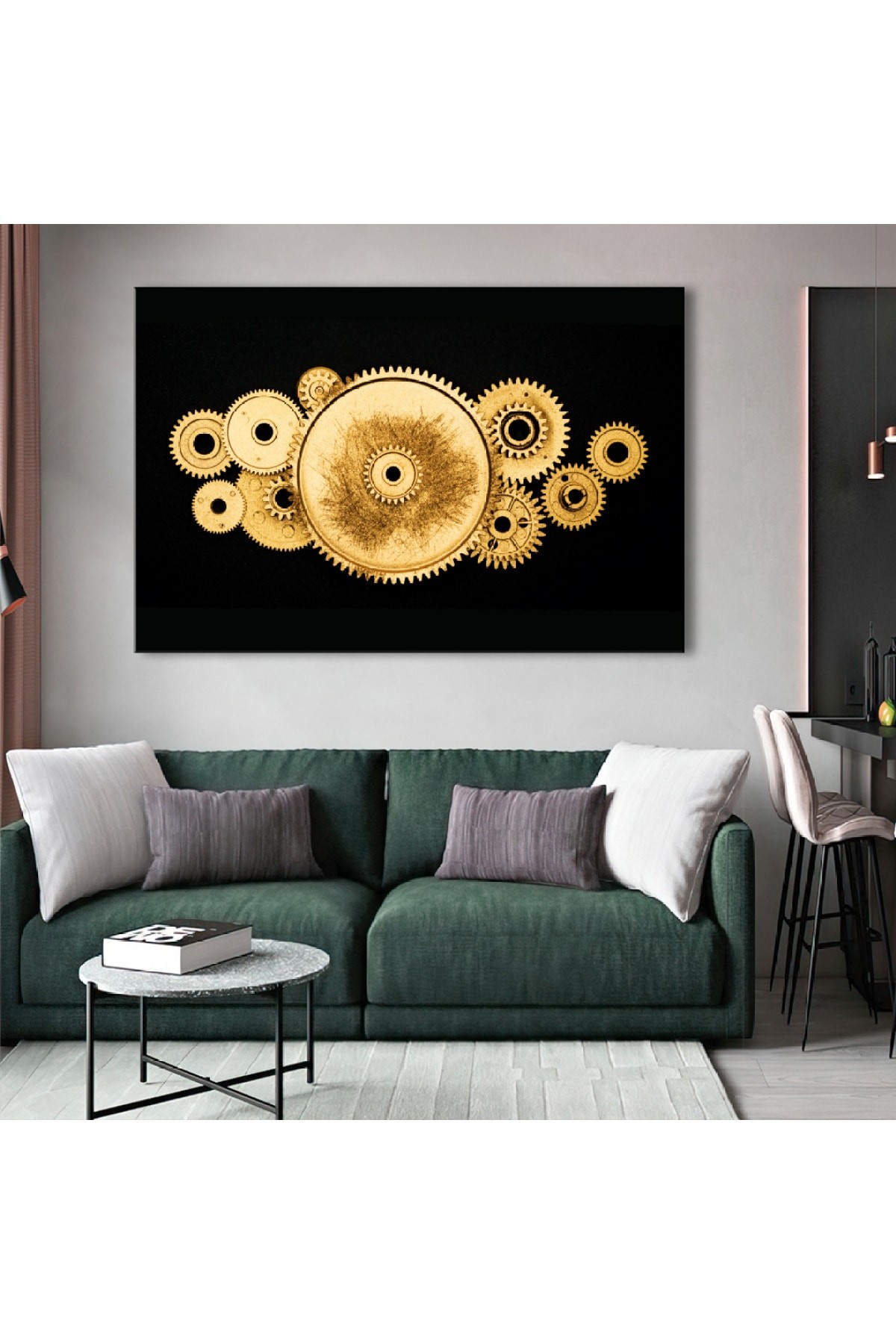 Işleyen Çark Ahşap Şase Dijital Baskı Kanvas Tablo 120X80Cm