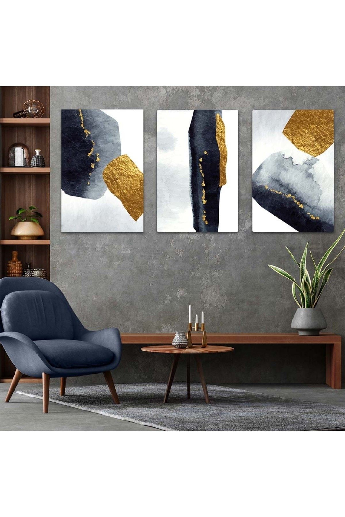 Soyut Desen 3'lü Mdf Tablo Set