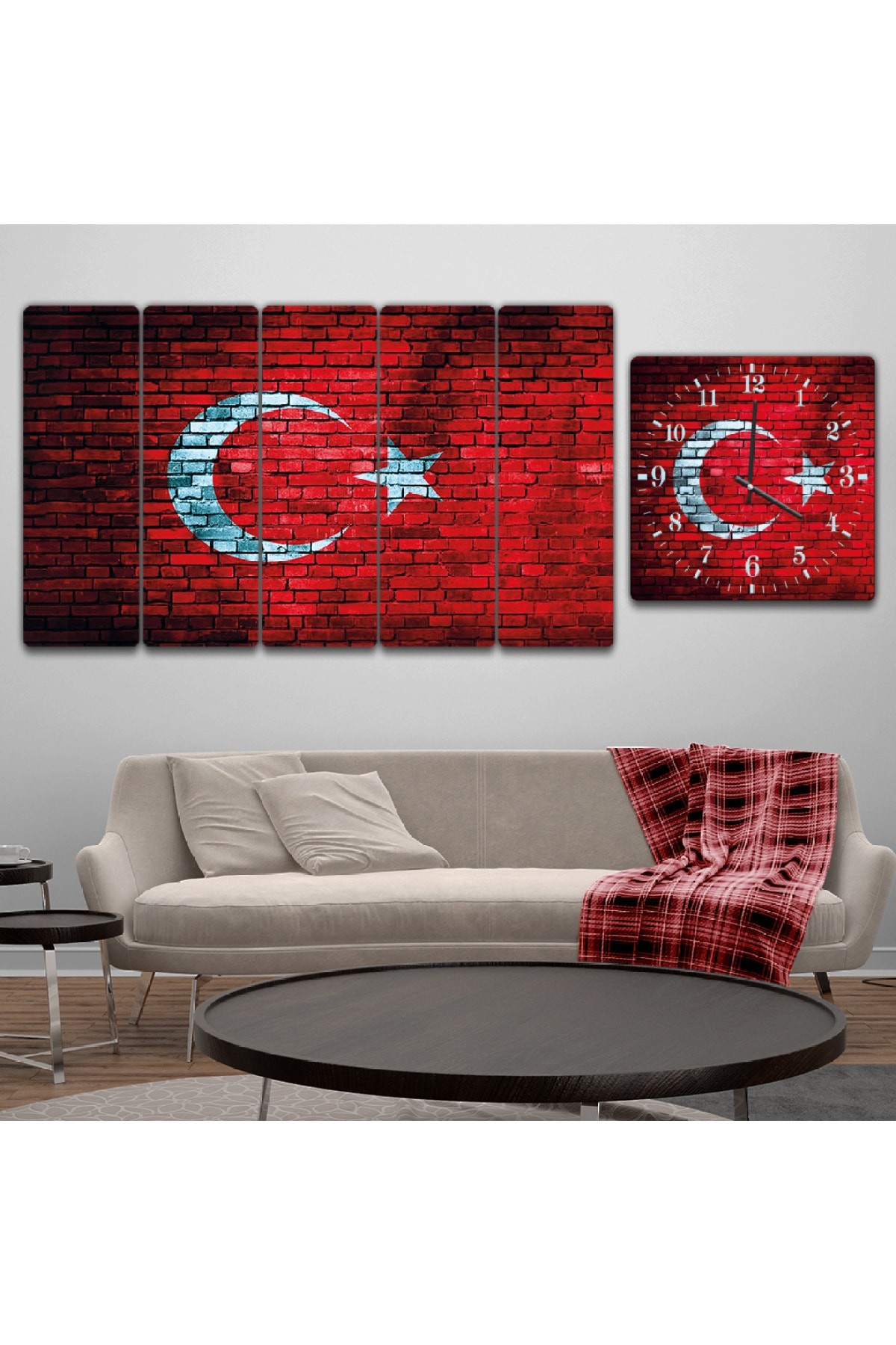 Türk Bayrağı Solmaz MDF Tablo Ve Saat Kombin