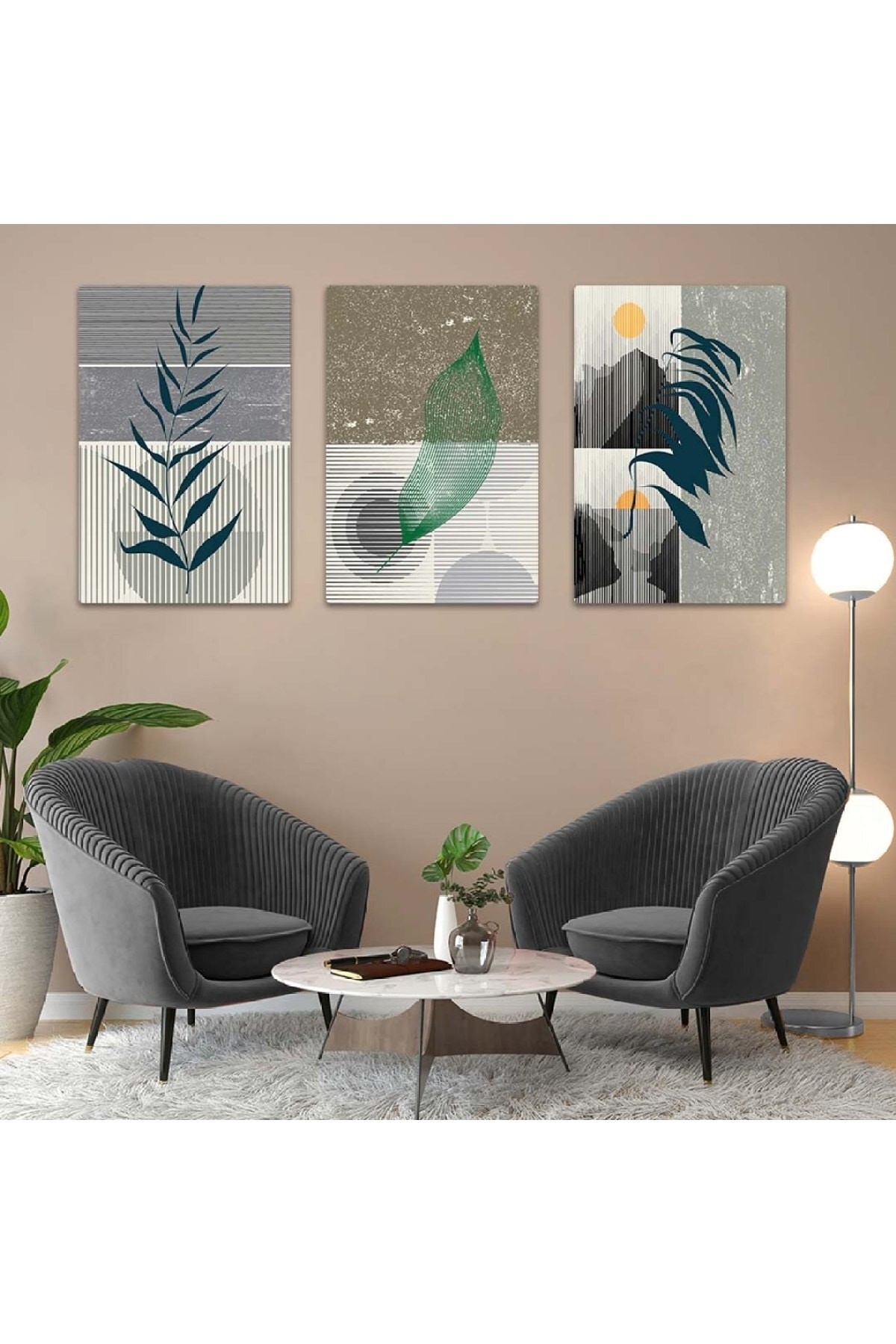 Tasarım Soyut Desen 3'Lü Solmaz MDF Tablo Set
