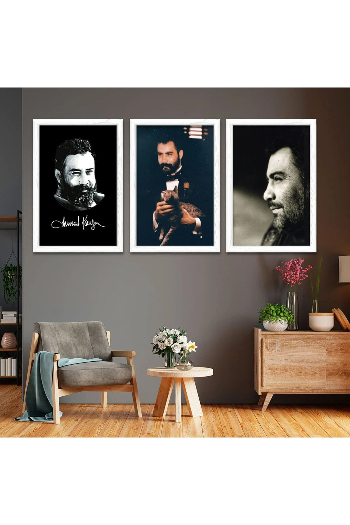 Beyaz Ahşap Çerçeveli Ahmet Kaya Tablo