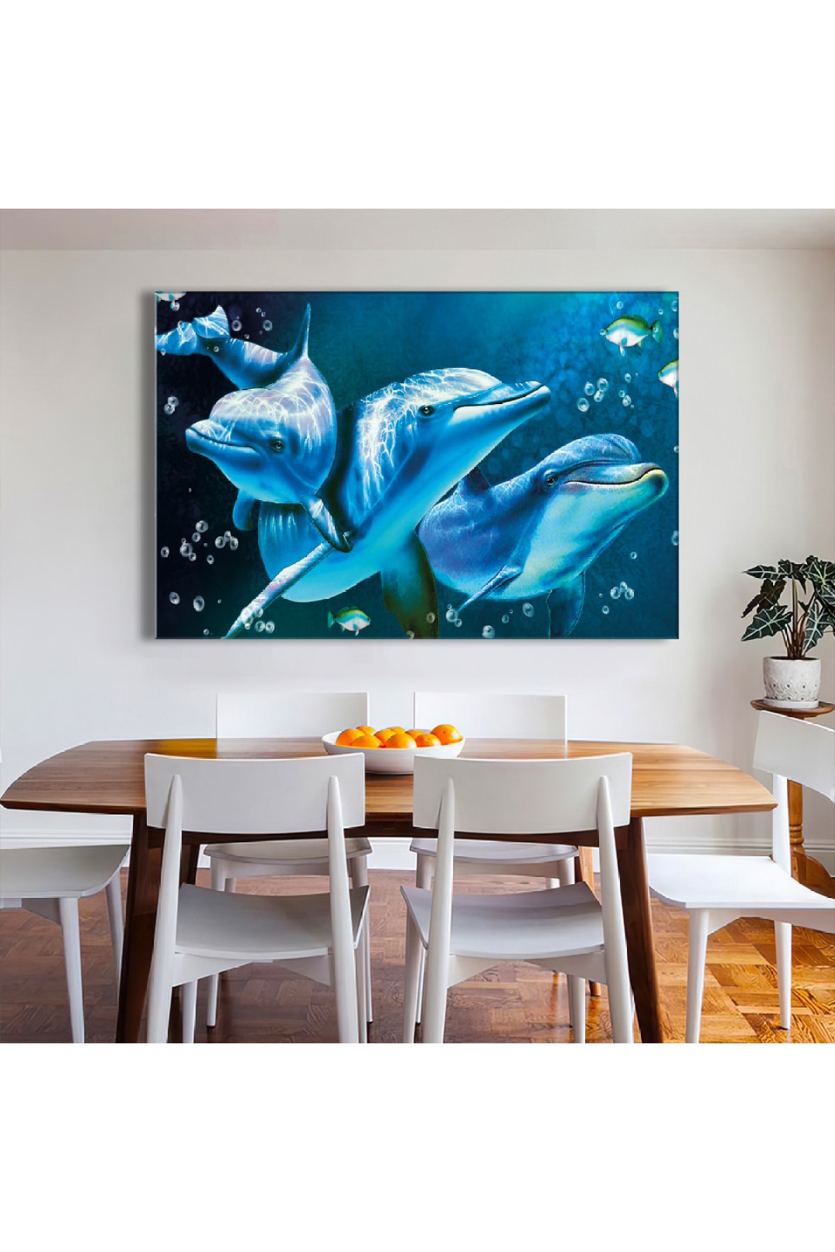 Hayvanlar Alemi Yunuslar Ahşap Şase Dijital Baskı Kanvas Tablo 120X80Cm