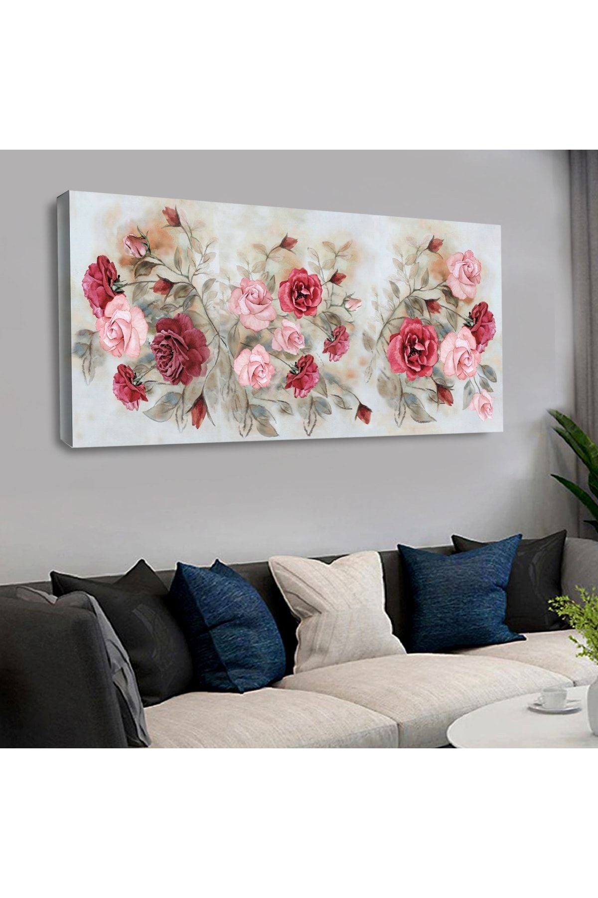 120 X 60 Cm Kanvas Pembe Kırmızı Gül Tablo