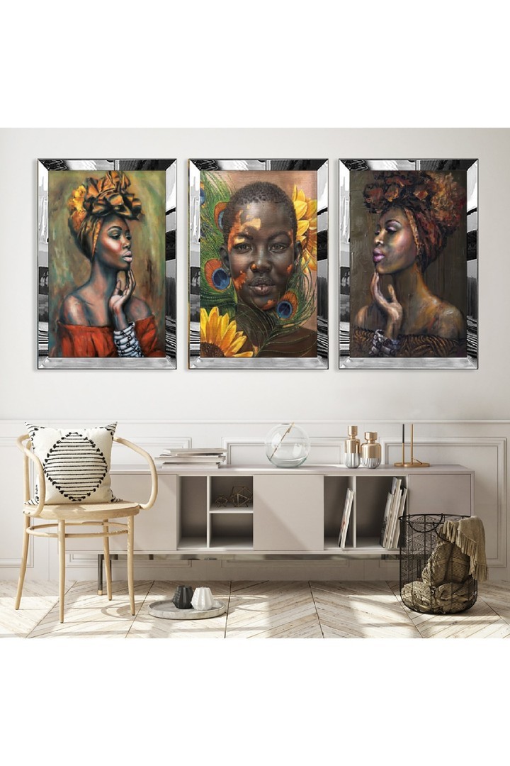 Afraklı Kadın Modern Gold Pleksi Kenar Solmaz MDF Tablo
