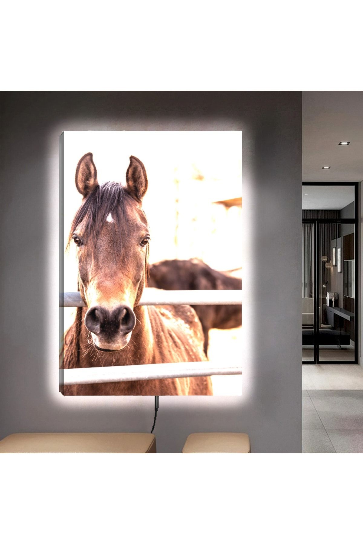 Ledli 90x60 Hayvanlar Alemi At Kanvas Tablo