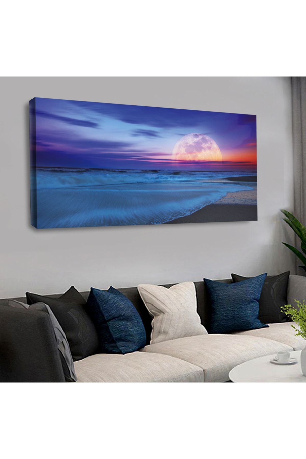 120 X 60 Saatli Kanvas Dolunay Manzara Tablo