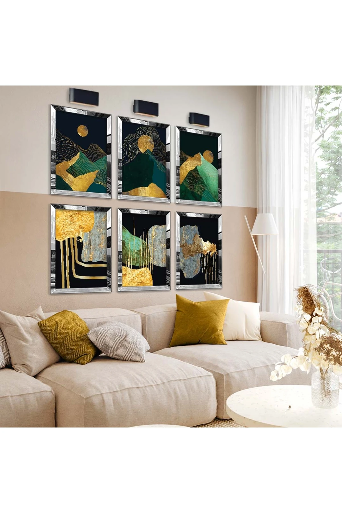 Özel Tasarım Kolaj Çizim Ve Soyut Tema 6'Lı Pleksi Kenar Solmaz MDF Tablo Seti