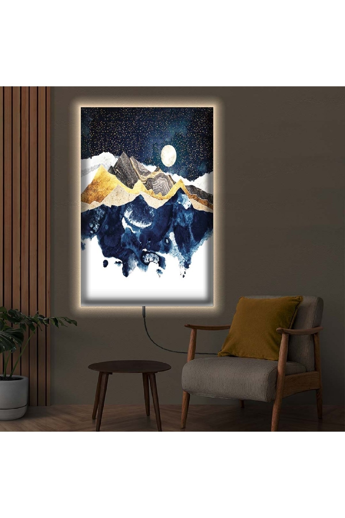Huzur Ledli Kolaj Çizim Ahşap Şase Dijital Baskı Kanvas Tablo 50X70Cm