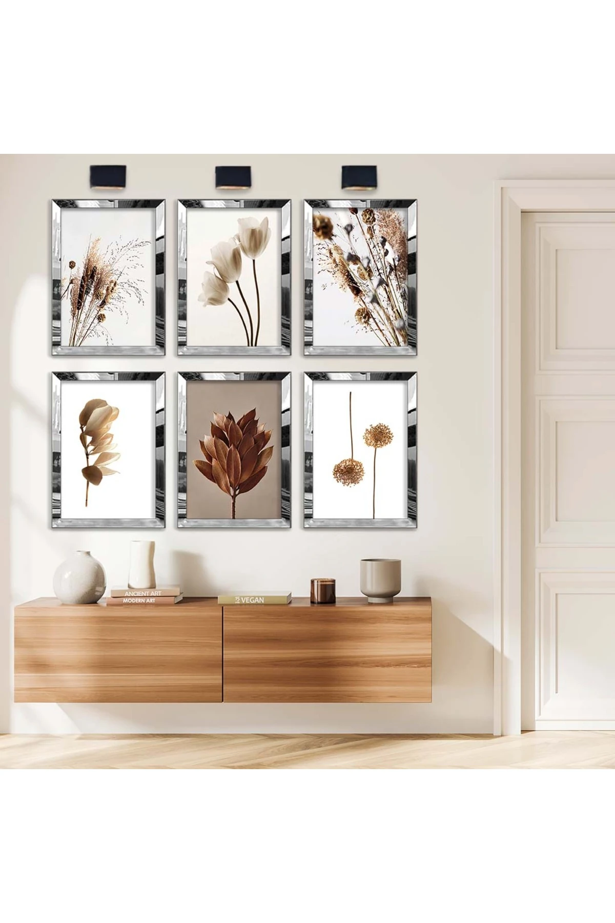 Kurutulmuş Çiçek 6'Lı Pleksi Kenar Solmaz MDF Tablo Seti