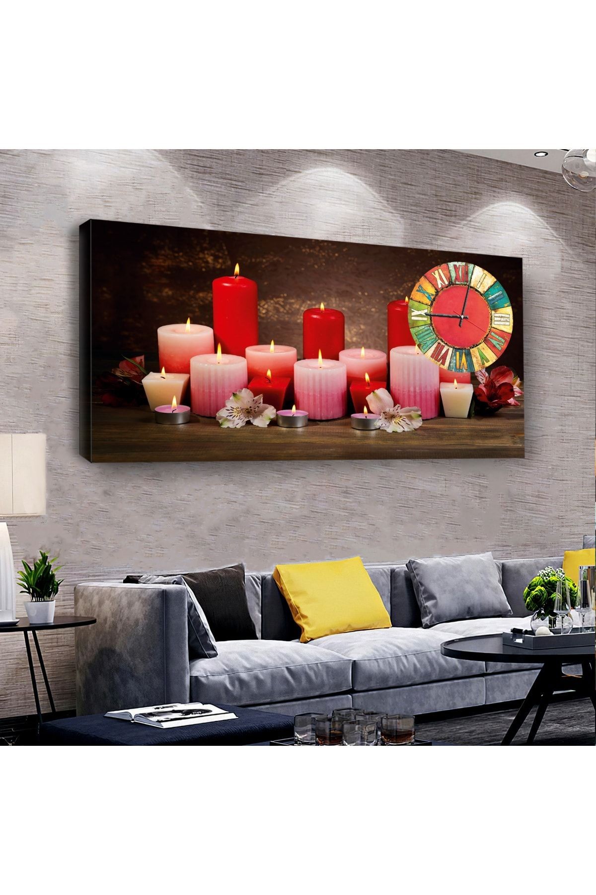 Alevli Mum 120 X 60 Saatli Kanvas Tablo