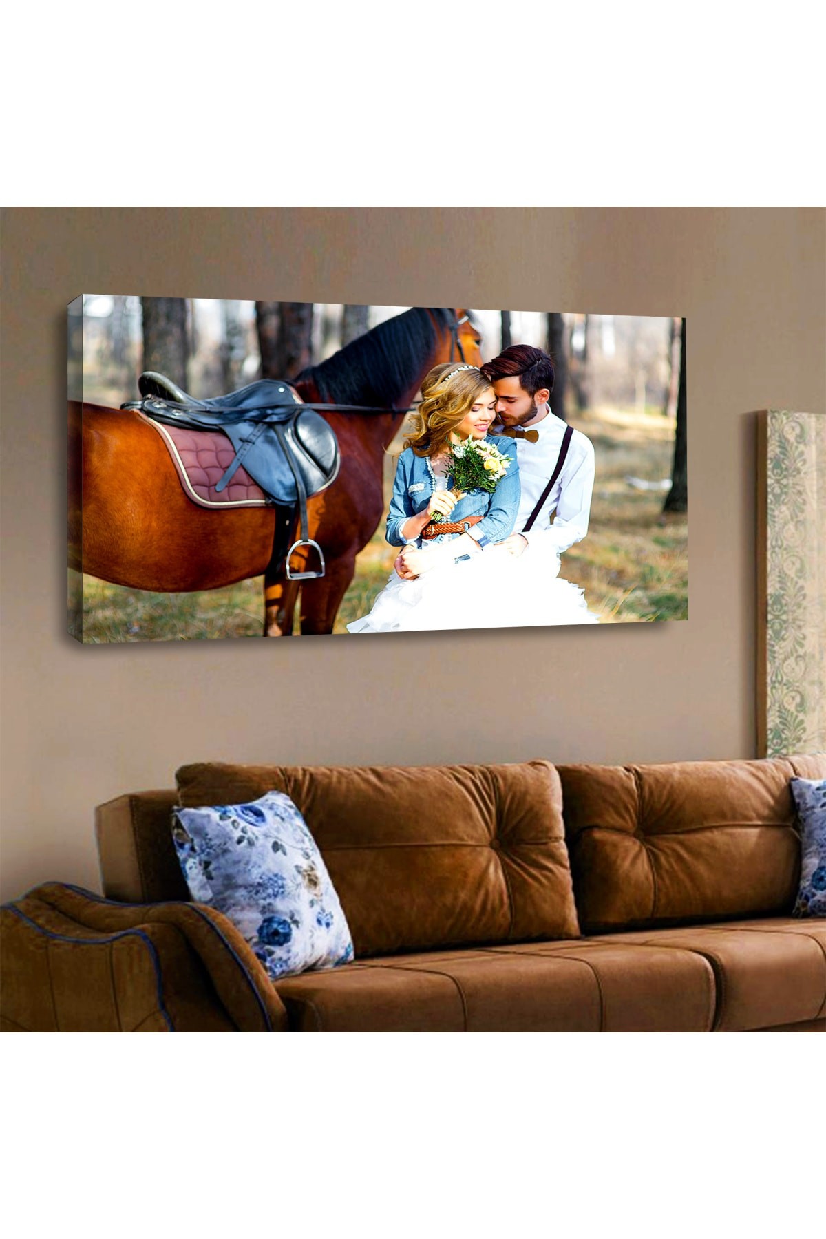 Ahşap Şase Dijital Baskı Kanvas Evlilik Tablosu 120X60Cm