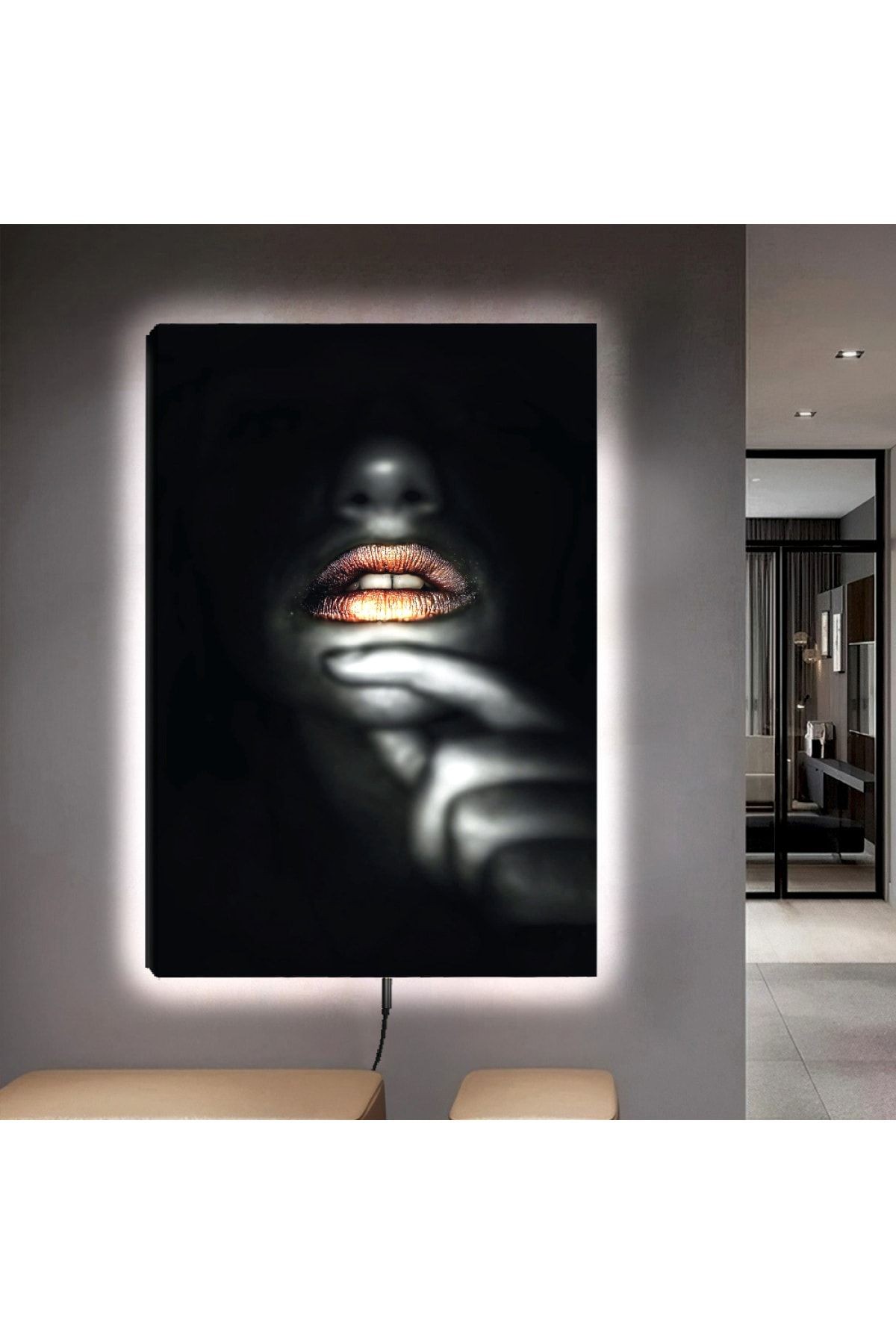 Ledli 90x60 Siyah Modern Kanvas Tablo